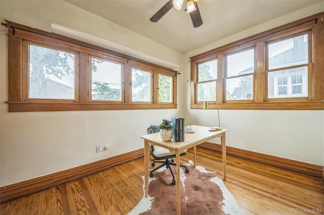 3024 W Denver Pl, Denver, CO 80211 - office area featuring baseboards, wood finished floors, and a ceiling fan