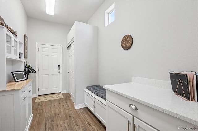mudroom featuring baseboards and wood finished floors