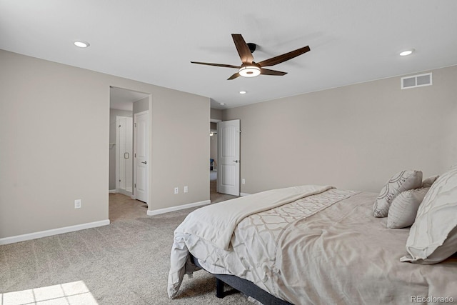 5166 Trails Edge Ln, Castle Rock, CO 80104 - bedroom with carpet flooring, baseboards, recessed lighting, and a ceiling fan