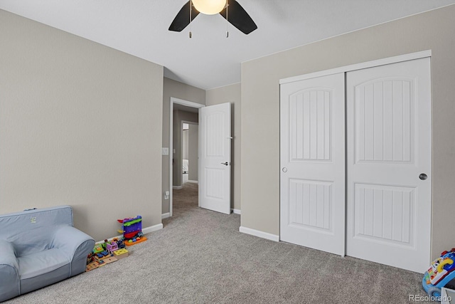 5166 Trails Edge Ln, Castle Rock, CO 80104 - game room featuring a ceiling fan, carpet floors, and baseboards