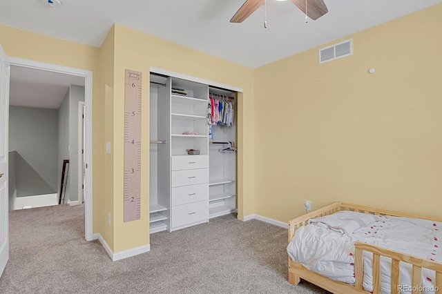 5166 Trails Edge Ln, Castle Rock, CO 80104 - carpeted bedroom with baseboards, a closet, and a ceiling fan