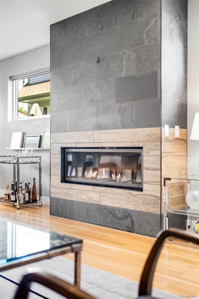 3617 Shoshone St, Denver, CO 80211 - detailed view of a large fireplace and wood finished floors