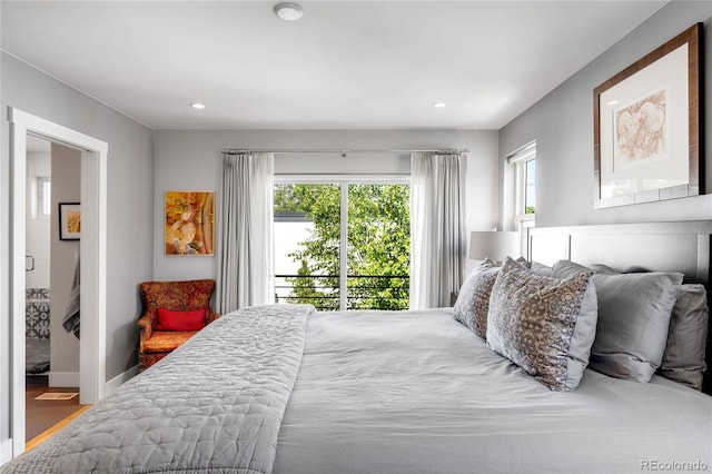 3617 Shoshone St, Denver, CO 80211 - bedroom featuring wood finished floors, recessed lighting, and access to exterior