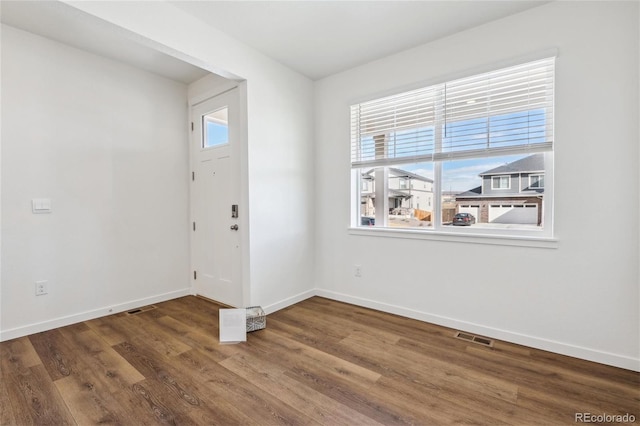 entryway with dark hardwood / wood-style floors and a healthy amount of sunlight