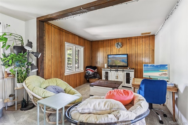 4401 Highline Pl, Denver, CO 80222 - living area featuring light colored carpet and wood walls