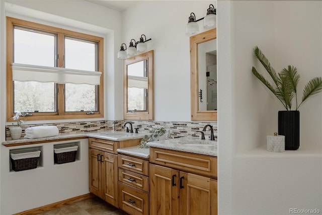 1131 N 4th St, Johnstown, CO 80534 - full bath featuring decorative backsplash and double vanity