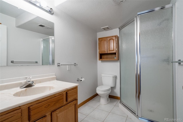 1131 N 4th St, Johnstown, CO 80534 - full bathroom with vanity, a stall shower, tile patterned floors, and a textured ceiling