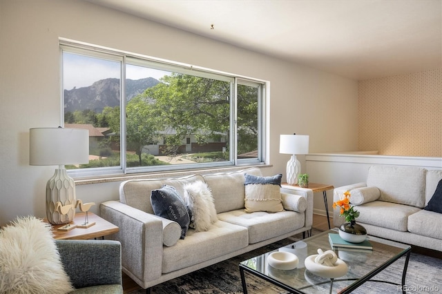 1270 Berea Dr, Boulder, CO 80305 - living room featuring a mountain view and wood finished floors