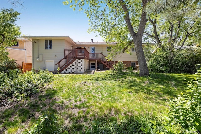 1270 Berea Dr, Boulder, CO 80305 - rear view of house with stairs, a yard, and a wooden deck