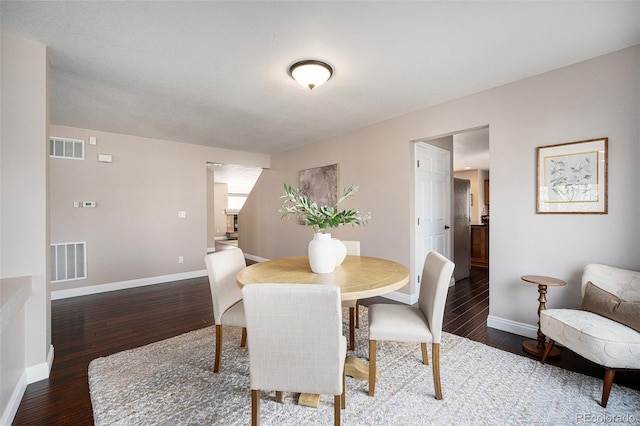 dining room featuring visible vents, baseboards, and wood-type flooring