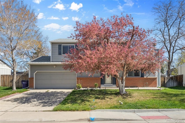 4860 S Field Way, Littleton, CO 80123 - view of property hidden behind natural elements featuring brick siding, driveway, a garage, and a shingled roof