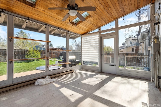 4860 S Field Way, Littleton, CO 80123 - sunroom / solarium featuring ceiling fan, lofted ceiling, and a skylight