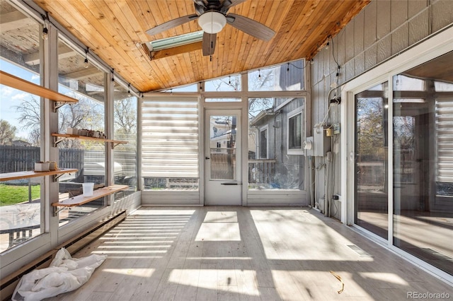 4860 S Field Way, Littleton, CO 80123 - sunroom featuring a ceiling fan, healthy amount of natural light, a skylight, and lofted ceiling