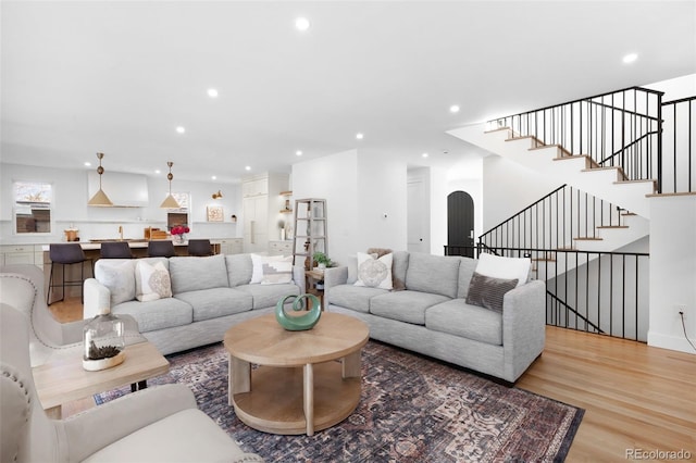 living room with hardwood / wood-style floors