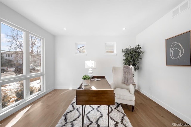 office area featuring hardwood / wood-style floors