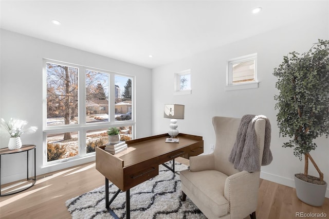 office with light hardwood / wood-style flooring