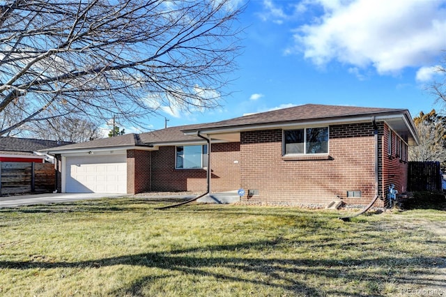 single story home with a garage and a front yard