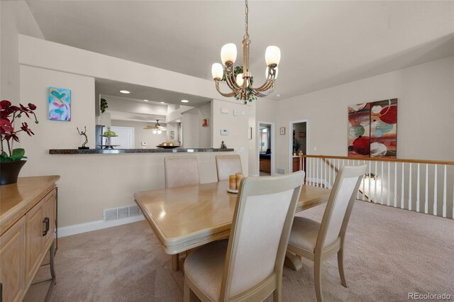 4529 Songglen Cir, Colorado Springs, CO 80906 - dining area featuring light carpet, a chandelier, recessed lighting, baseboards, and a ceiling fan