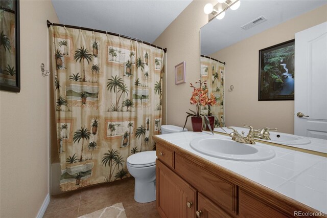 4529 Songglen Cir, Colorado Springs, CO 80906 - full bathroom featuring toilet, vanity, tile patterned floors, and shower / tub combo
