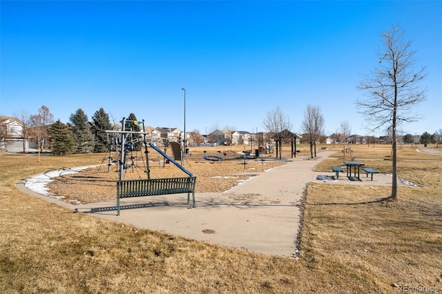 view of playground featuring a yard