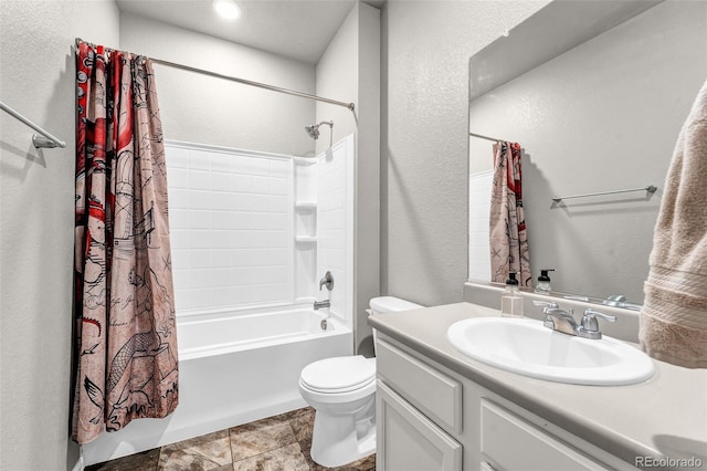 5996 Sun Mesa Cir, Castle Rock, CO 80104 - full bathroom with shower / bath combo with shower curtain, toilet, vanity, and a textured wall