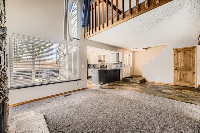 2469 S Xanadu Way Unit A, Aurora, CO 80014 - unfurnished living room featuring baseboards, healthy amount of natural light, stone finish floors, and a textured ceiling