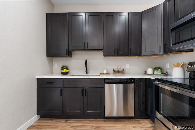 kitchen with sink, light hardwood / wood-style flooring, and stainless steel appliances