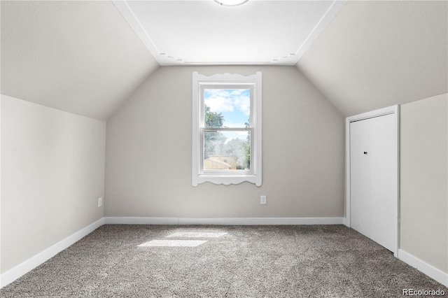 bonus room featuring vaulted ceiling and carpet