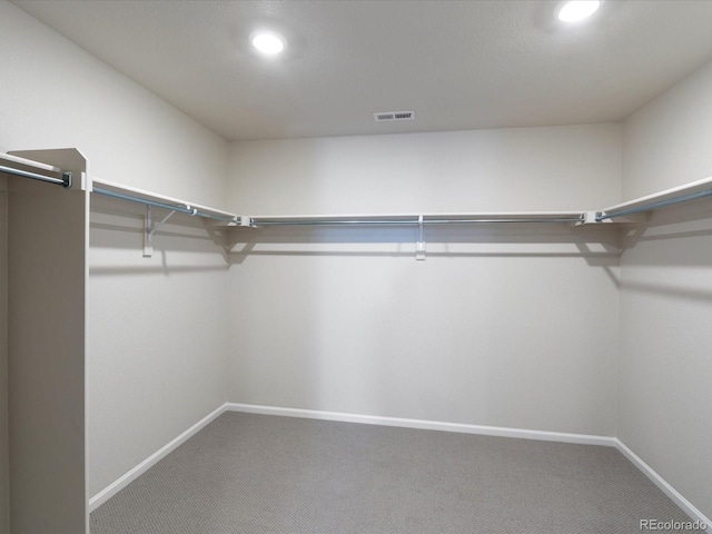 spacious closet with visible vents and carpet floors