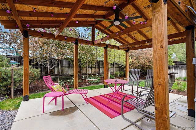 13313 Cherry Cir, Thornton, CO 80241 - view of patio with ceiling fan, a gazebo, and a fenced backyard