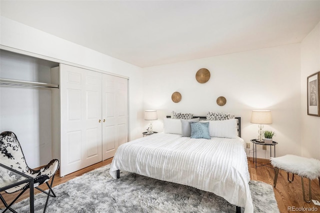 bedroom featuring a closet and wood finished floors