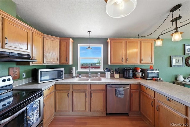 3316 Carlson Rd, Rye, CO 81069 - kitchen with stainless steel appliances, under cabinet range hood, light countertops, and light wood finished floors