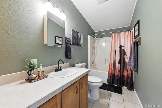 3316 Carlson Rd, Rye, CO 81069 - bathroom with vanity, shower / bath combo, tile patterned flooring, and vaulted ceiling