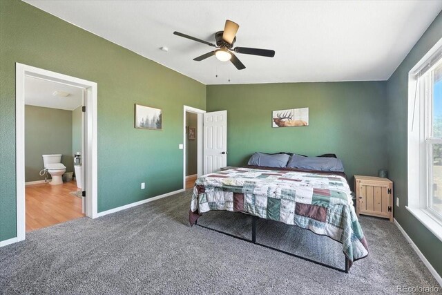 3316 Carlson Rd, Rye, CO 81069 - carpeted bedroom with ensuite bath and a ceiling fan
