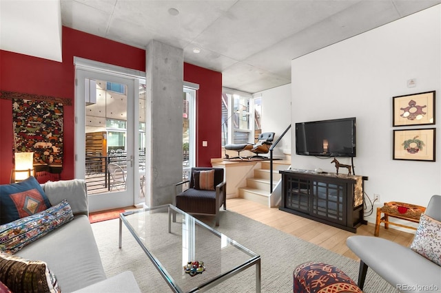 living room with light hardwood / wood-style floors