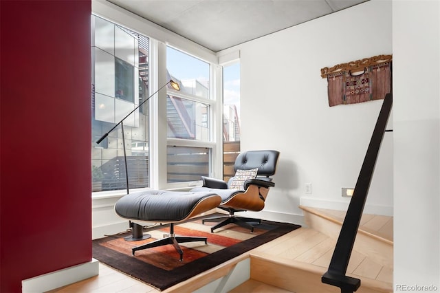 living area with light hardwood / wood-style floors