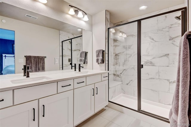 3765 W 88th Ct, Westminster, CO 80031 - full bath featuring double vanity, a marble finish shower, ensuite bath, and recessed lighting