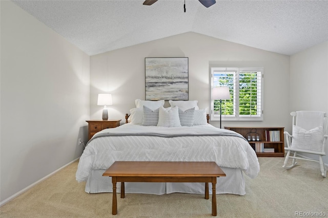 3726 E Nichols Ave, Centennial, CO 80122 - bedroom featuring carpet floors, lofted ceiling, a textured ceiling, baseboards, and a ceiling fan