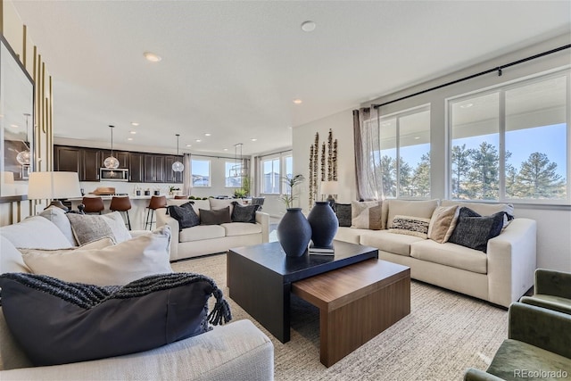 living area with recessed lighting