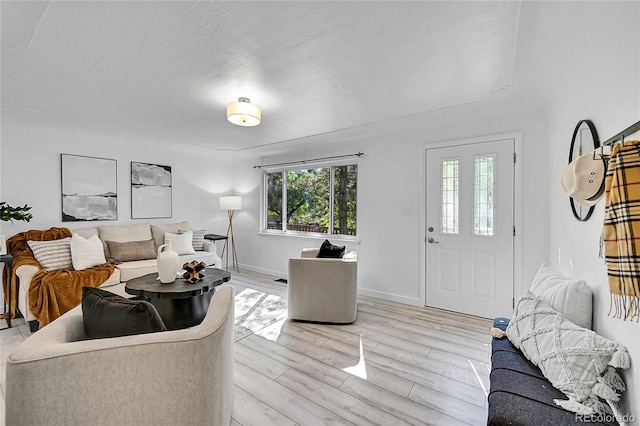 living room with light hardwood / wood-style flooring