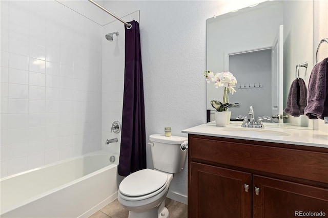 full bathroom featuring shower / tub combo, vanity, and toilet