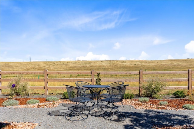 view of patio / terrace featuring a rural view