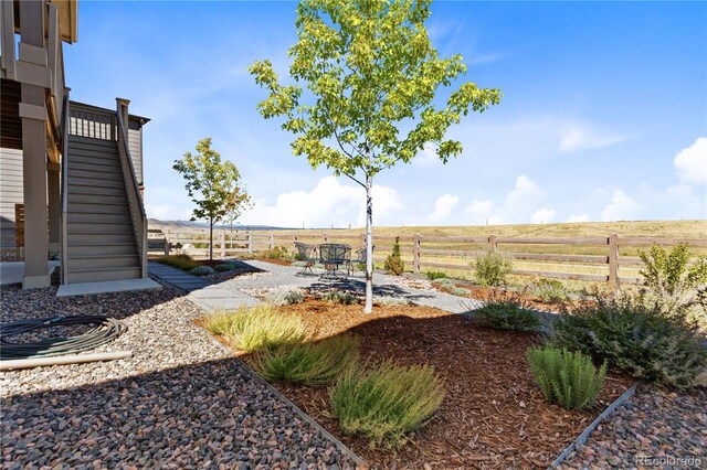 view of yard featuring a patio area and a rural view