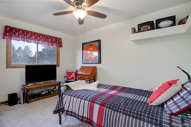 bedroom featuring carpet flooring and ceiling fan