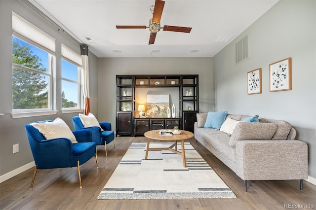 19067 W 57th Dr, Golden, CO 80403 - living area with wood finished floors and ceiling fan