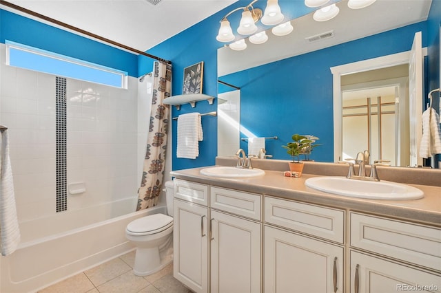19067 W 57th Dr, Golden, CO 80403 - full bath featuring shower / bath combo, double vanity, and tile patterned flooring