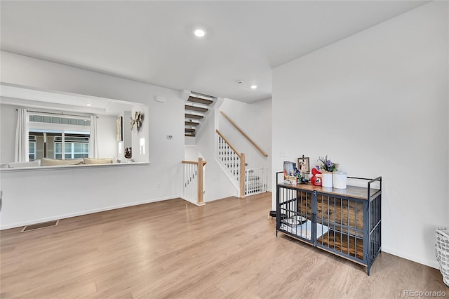 interior space with light hardwood / wood-style flooring