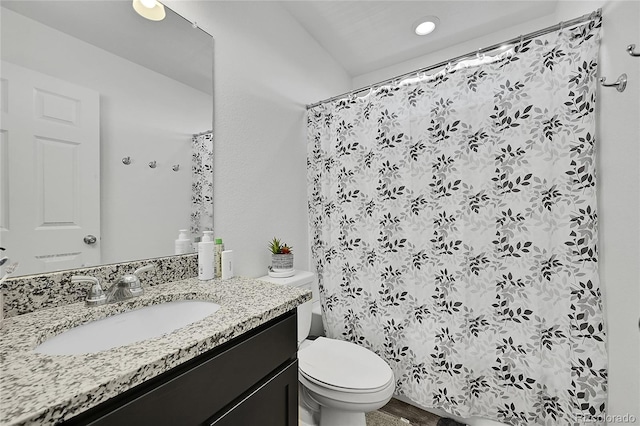 4072 N Rome St, Aurora, CO 80019 - bathroom featuring vanity, curtained shower, and recessed lighting