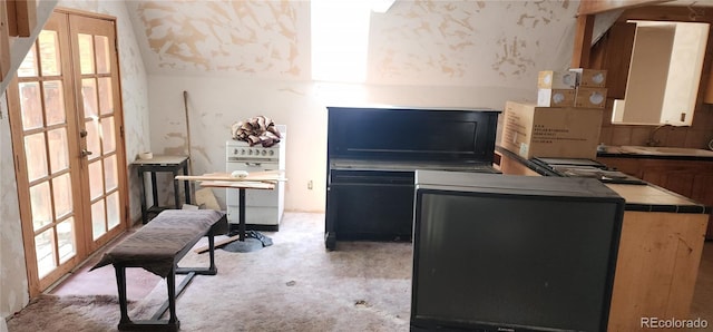 1 Ute Trl, Evergreen, CO 80439 - office area with french doors, lofted ceiling, and light carpet