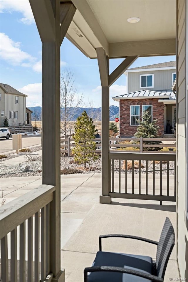 view of patio with a mountain view